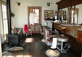 The Arhelger bathhouse, interpreted as both bathhouse and barbershop, located at the Pioneer Museum.